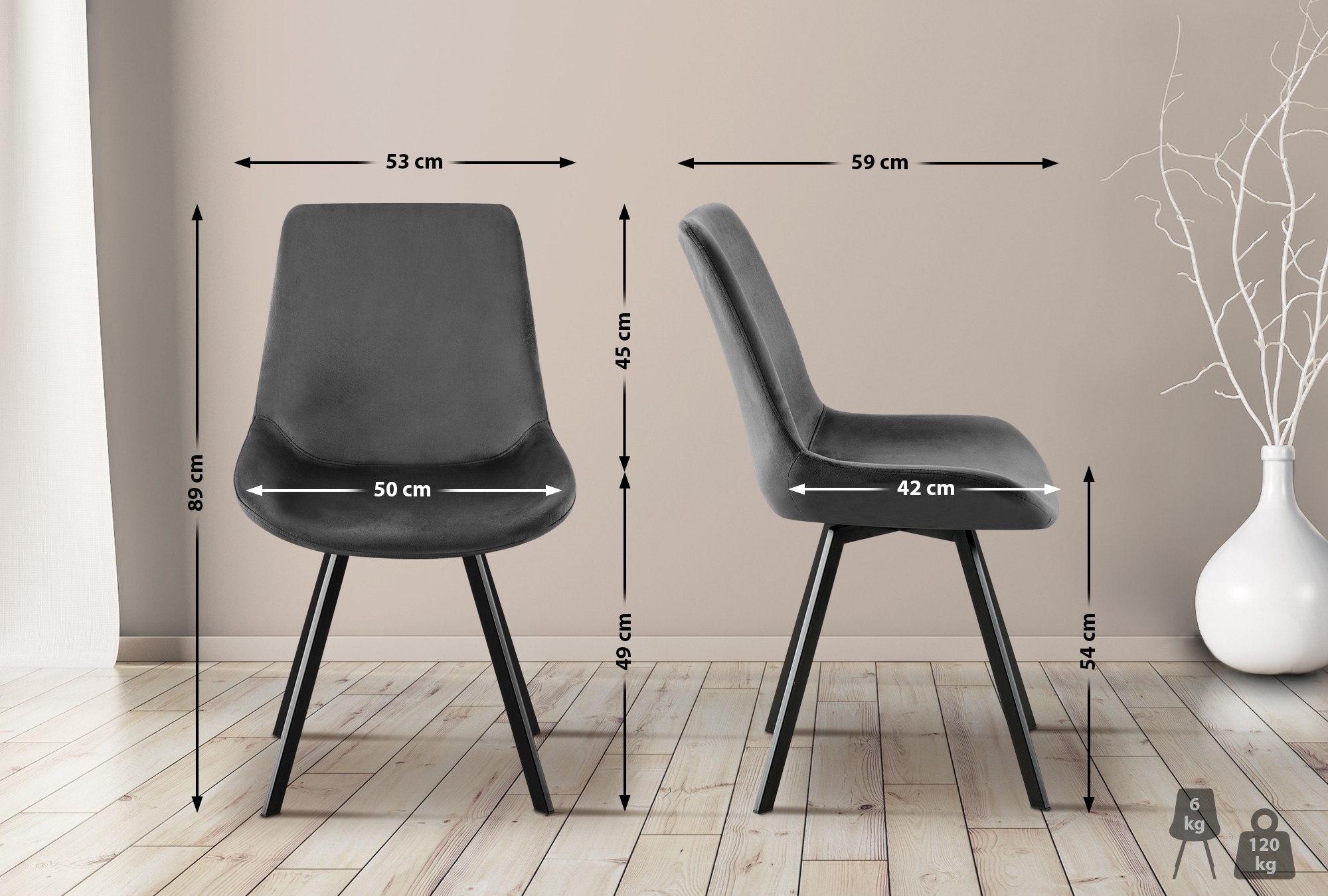 Silla de comedor Lewes de terciopelo