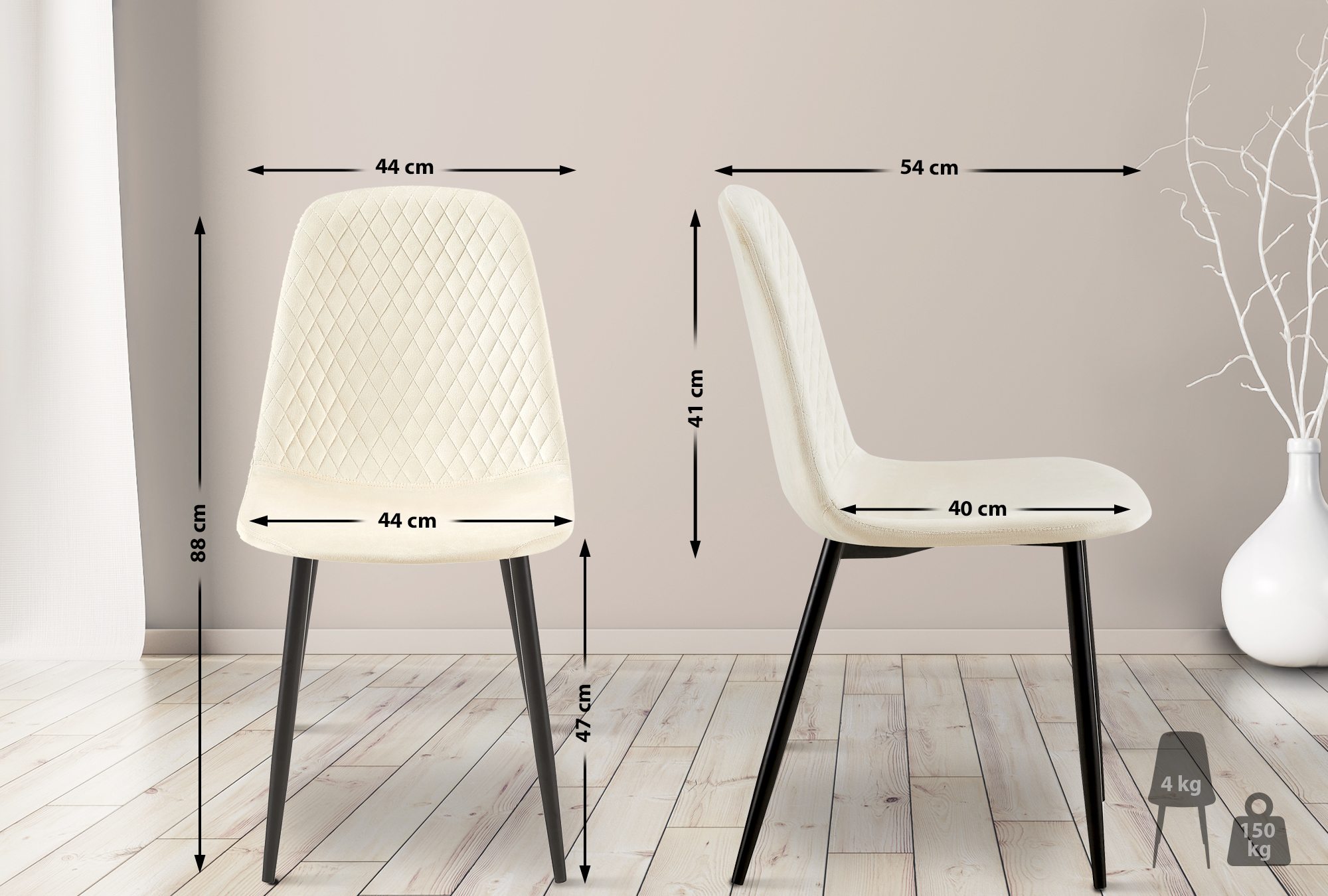 Set de 4 sillas de comedor Giverny en tela o terciopelo