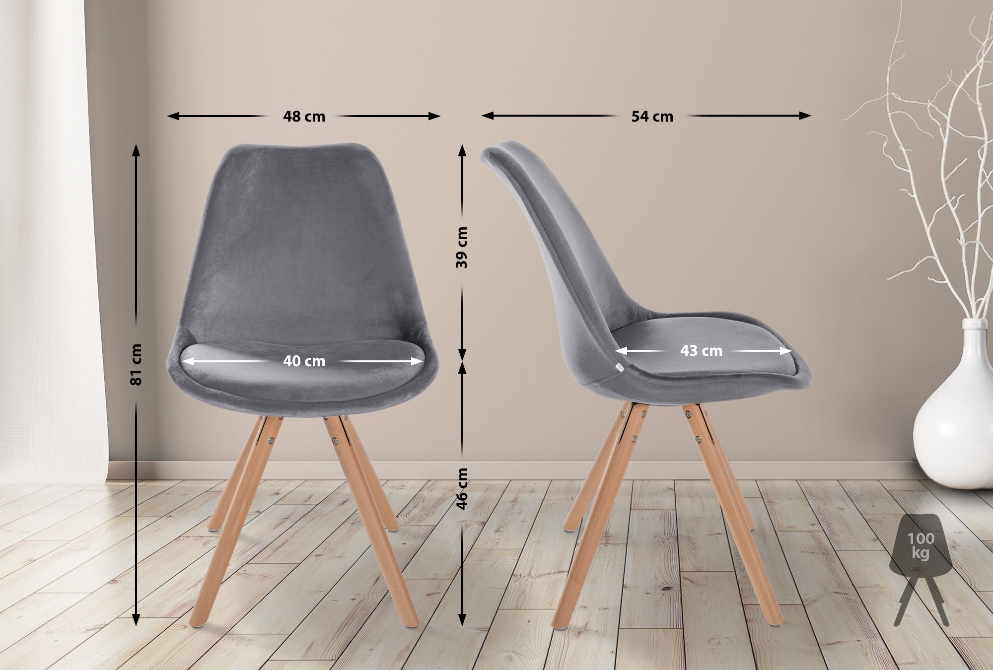 Pack de 4 sillas de salón Sofia en terciopelo