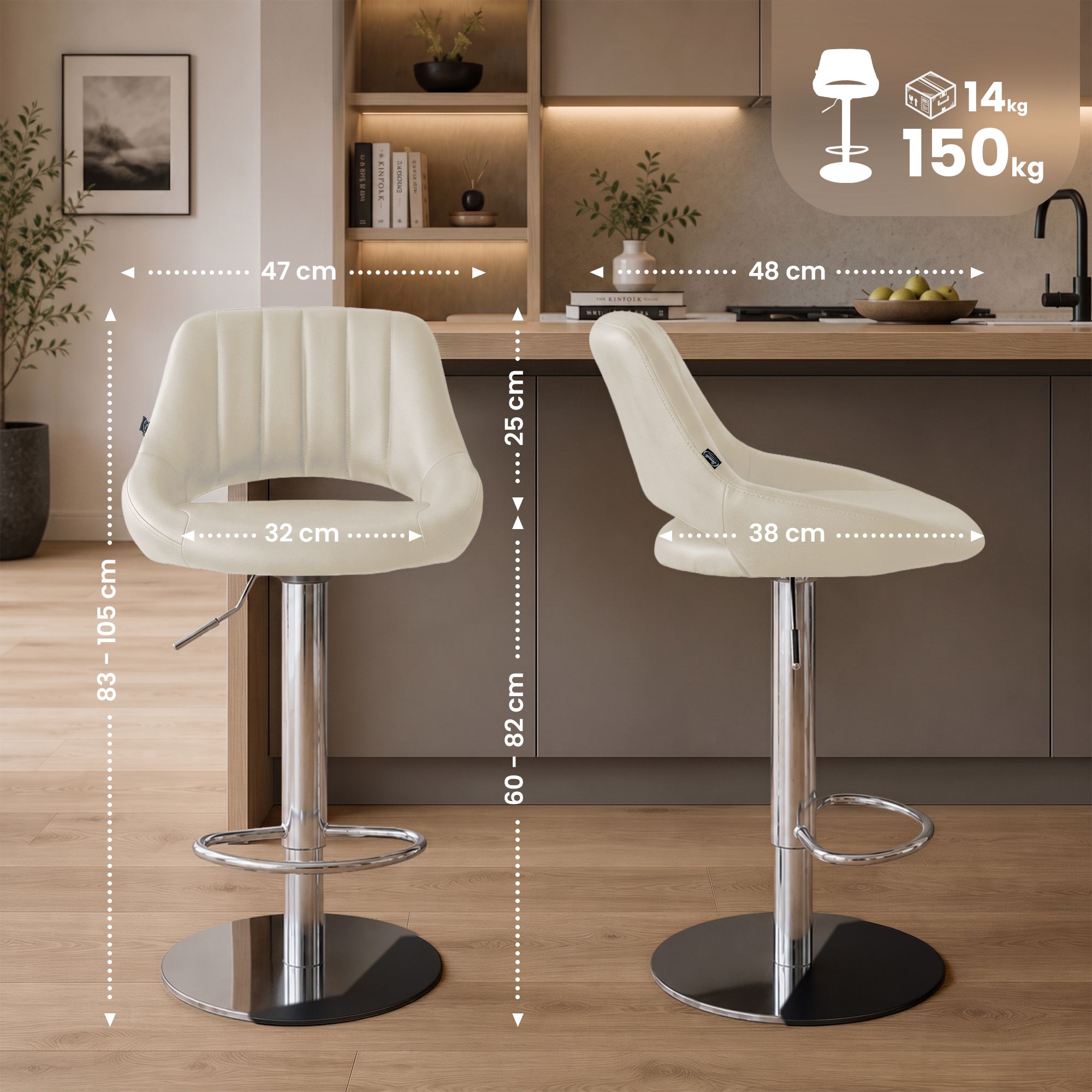 Taburete de bar Milet con estructura resistente cromada