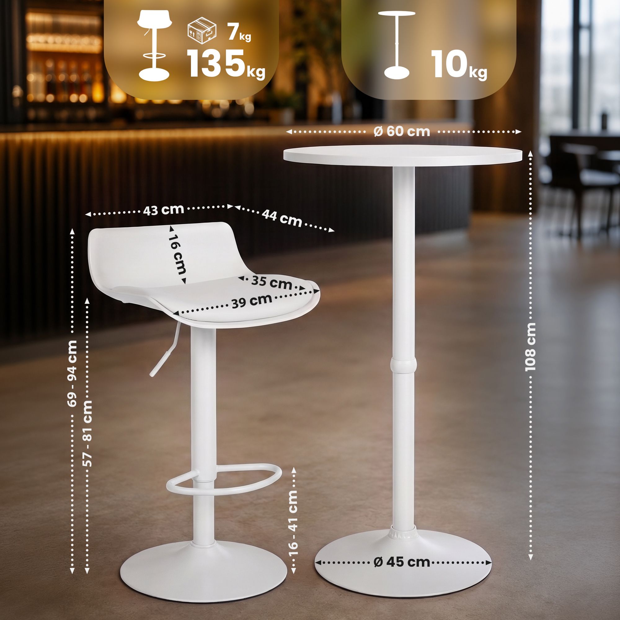 Set de mesa alta de bar Navo con 2 taburetes en polipiel