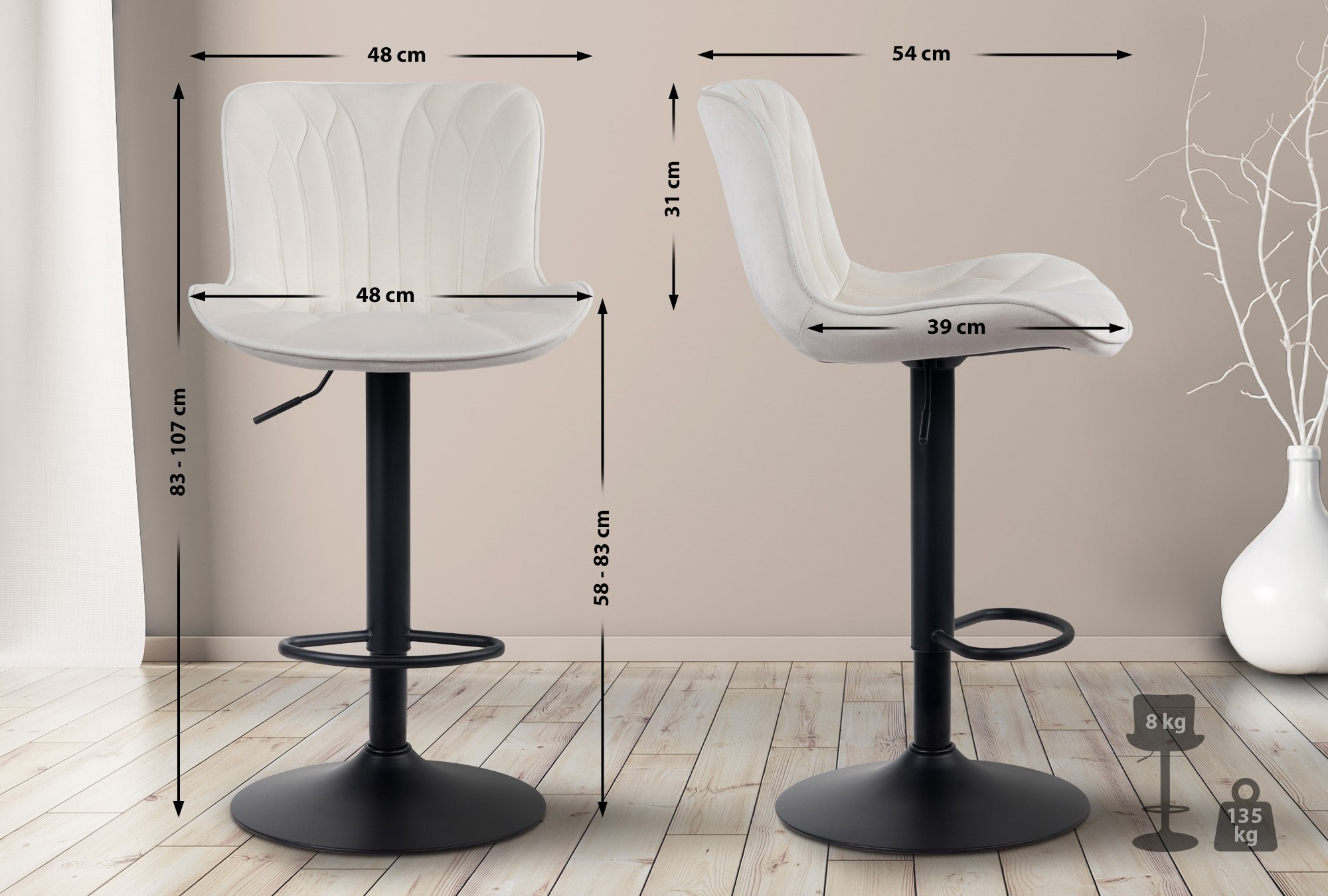 Taburete de bar Linus con base metálica
