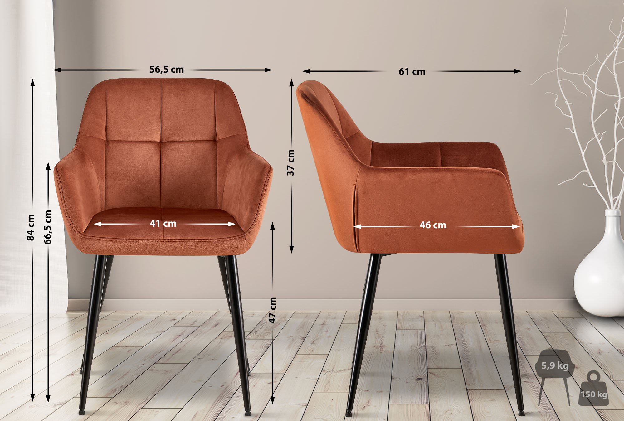 Set de 2 Sillas de salón Emia en terciopelo