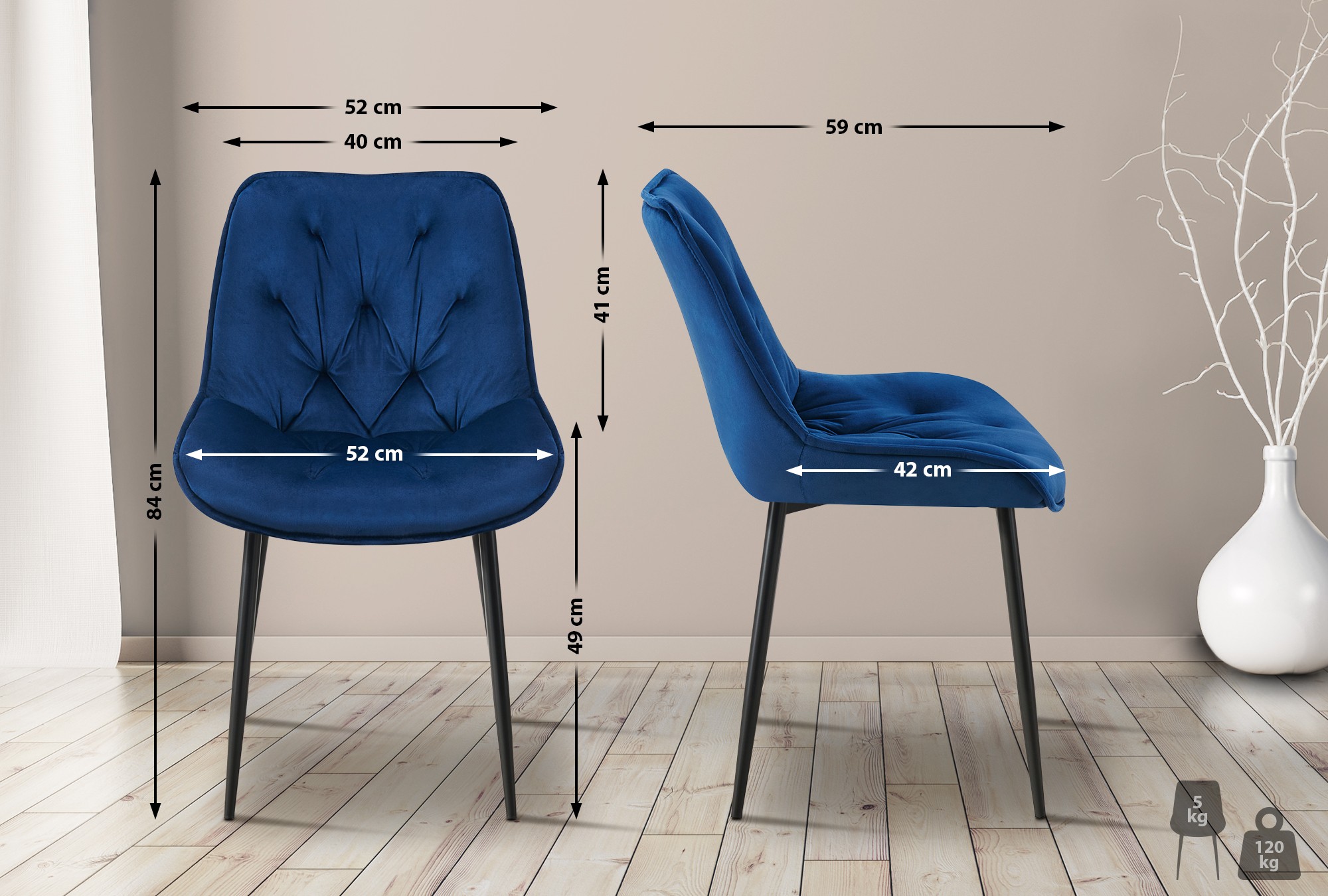 Lote de 2 sillas de comedor Terciopelo Wallace