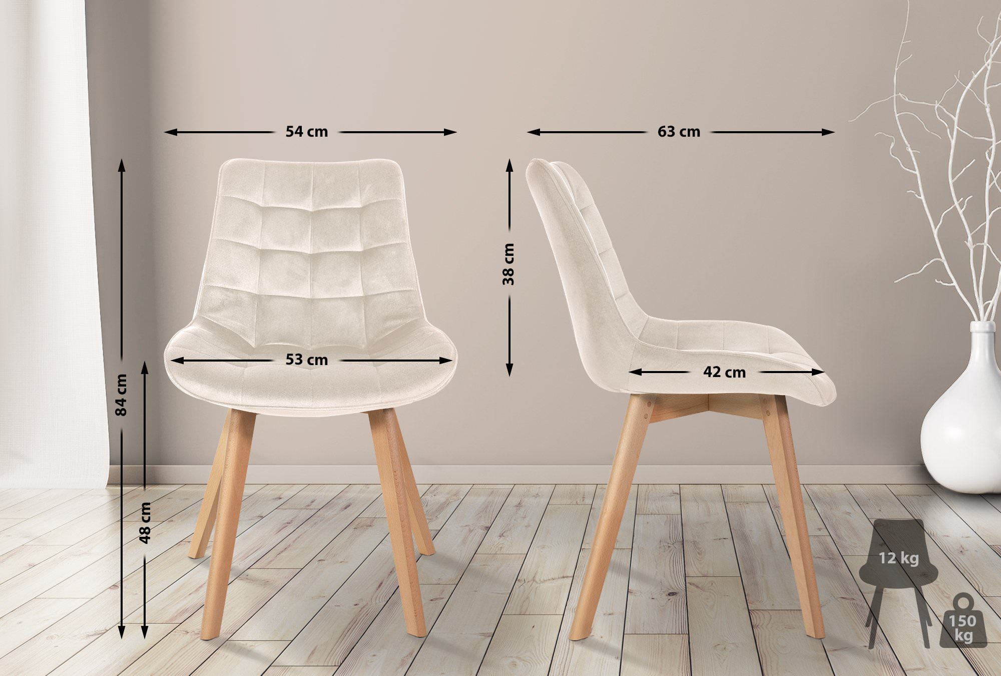 Set de 2 Sillas de comedor Brook en terciopelo