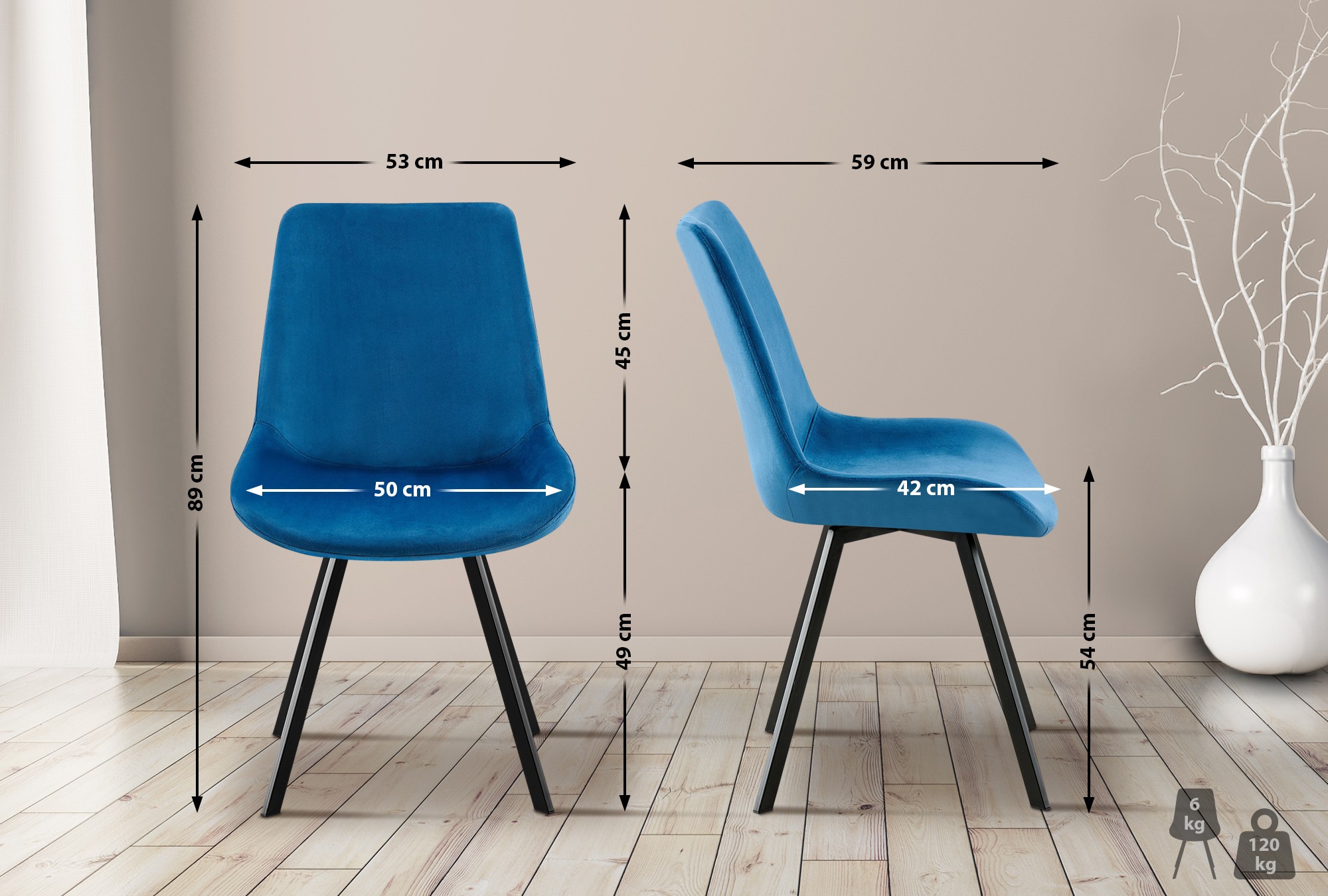 Silla de comedor Lewes de terciopelo