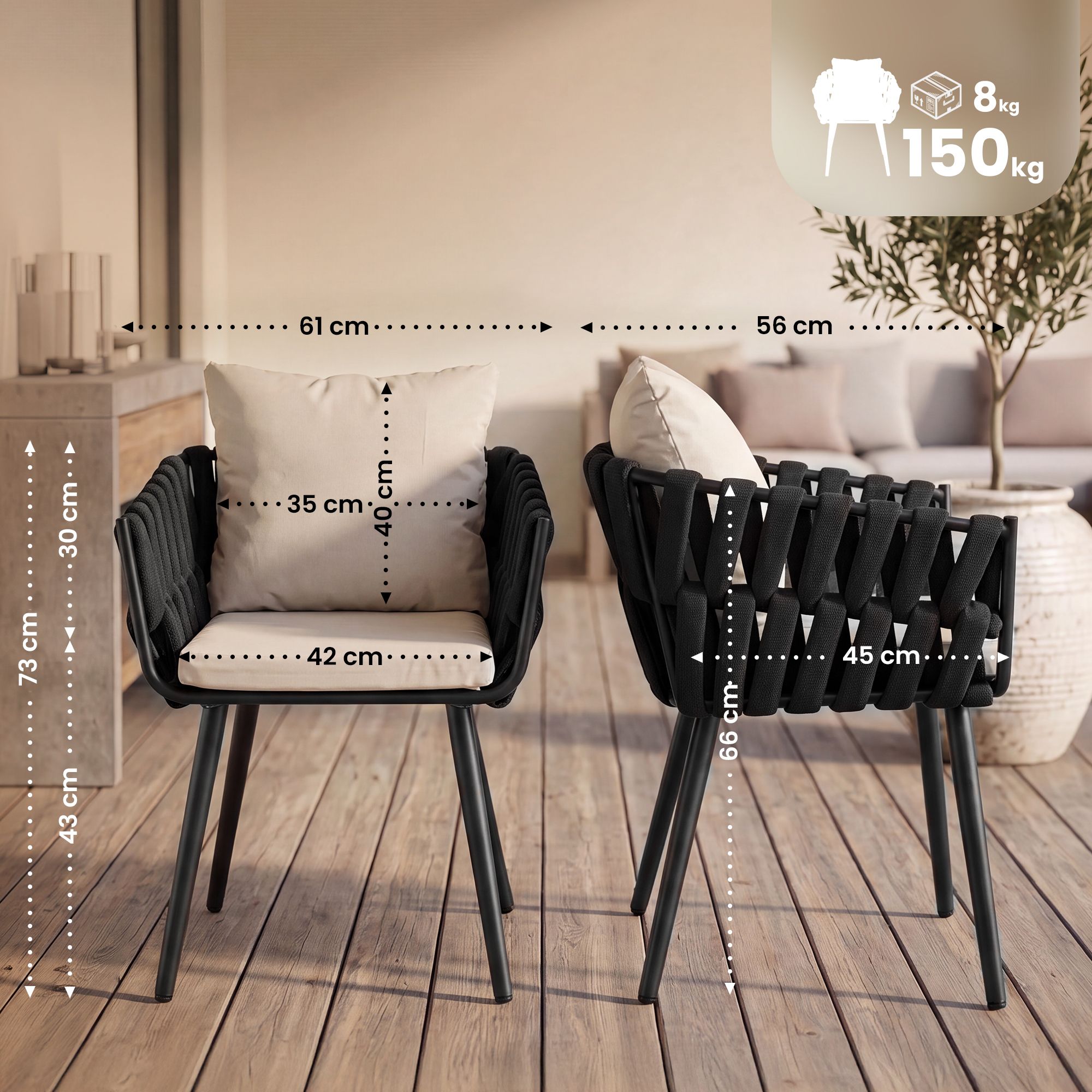 Silla de jardín Lombardia antracita con cojín de asiento