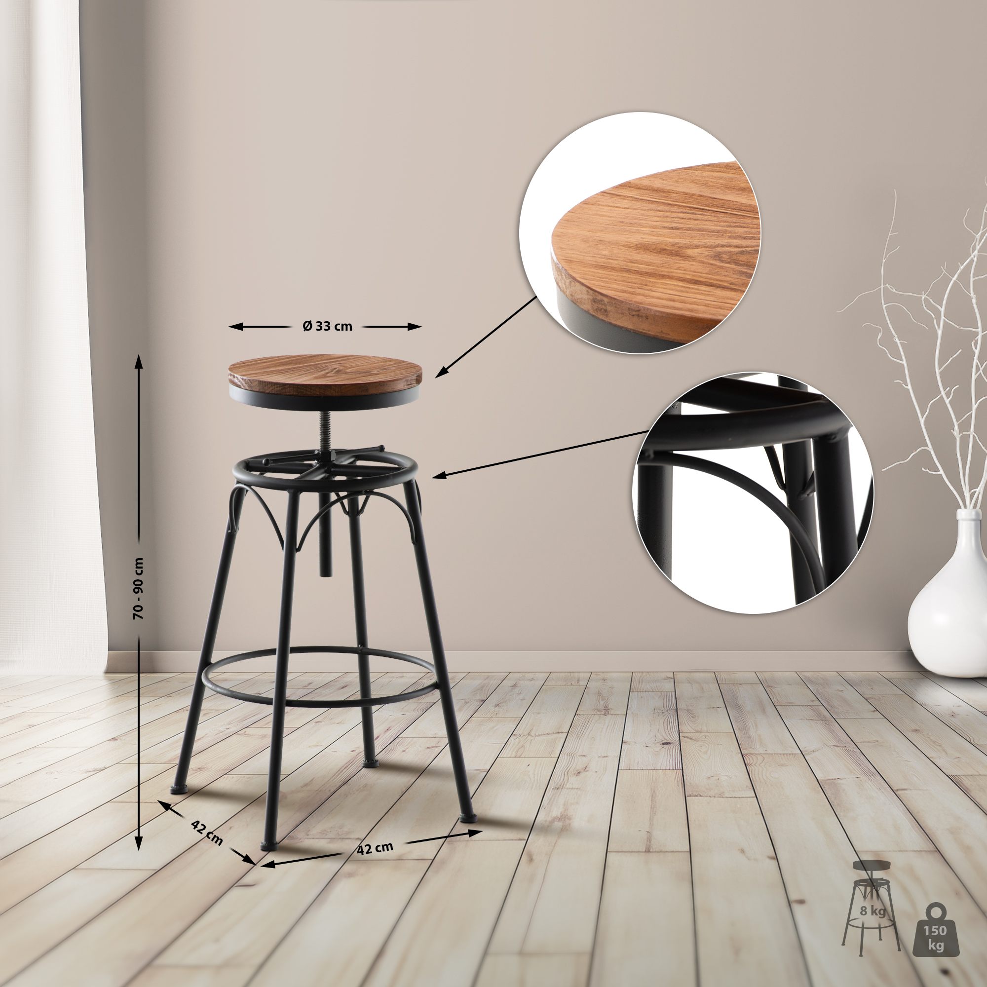Set de 2 Taburetes de bar Beam de metal y madera
