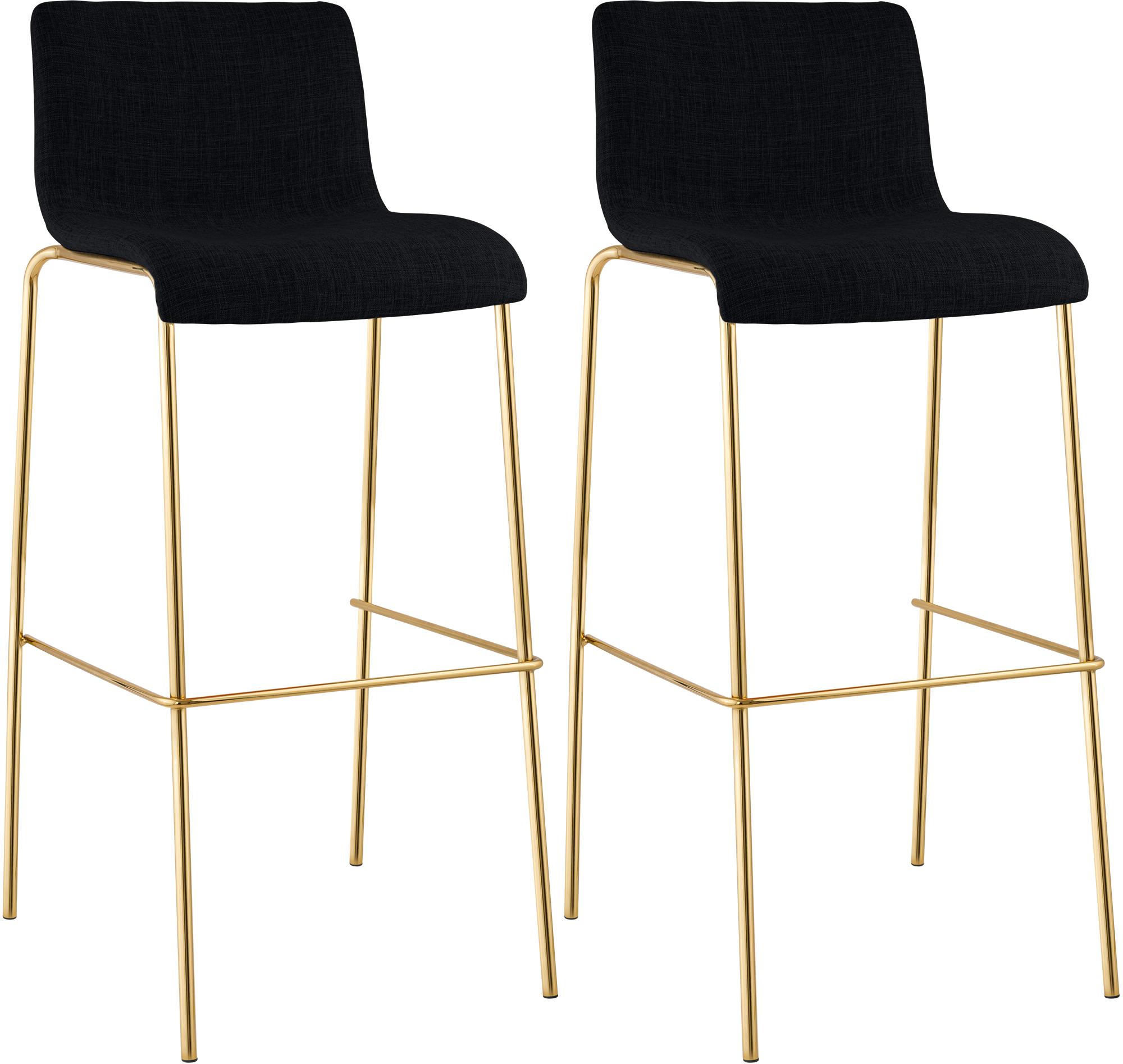 Set de 2 Taburetes de Bar Hover de Tela con Estructura de Cuatro Patas Dorada