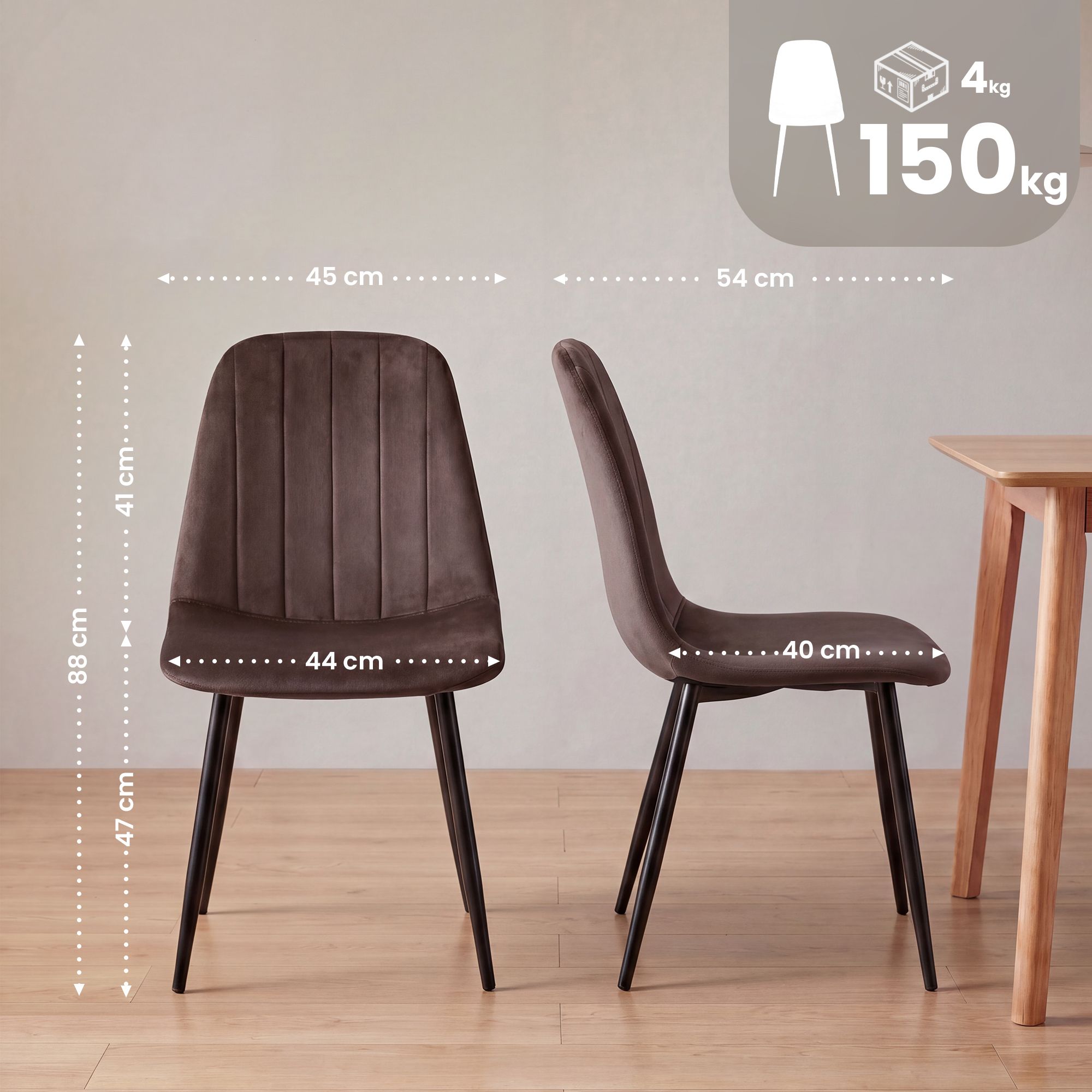 Juego de 4 sillas de comedor Baxter de terciopelo