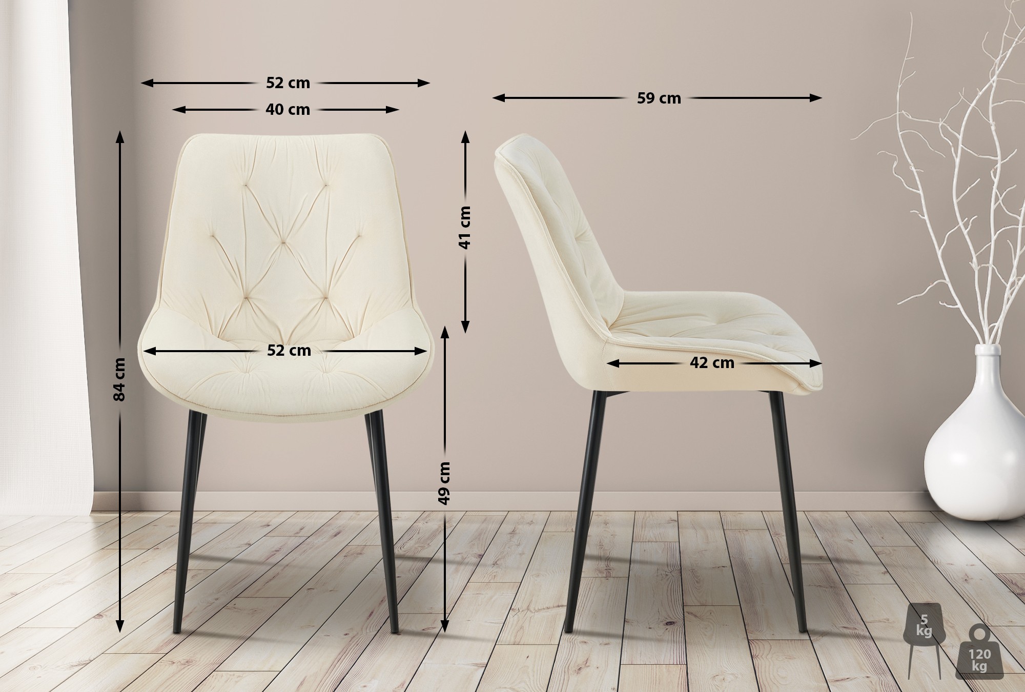 Lote de 2 sillas de comedor Terciopelo Wallace